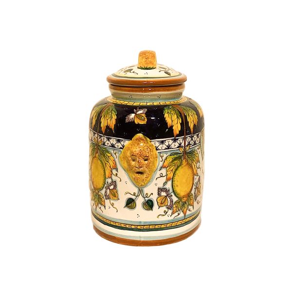 OVAL BISCUIT JAR CM.29H, LEMONS AND PINK FLOWERS